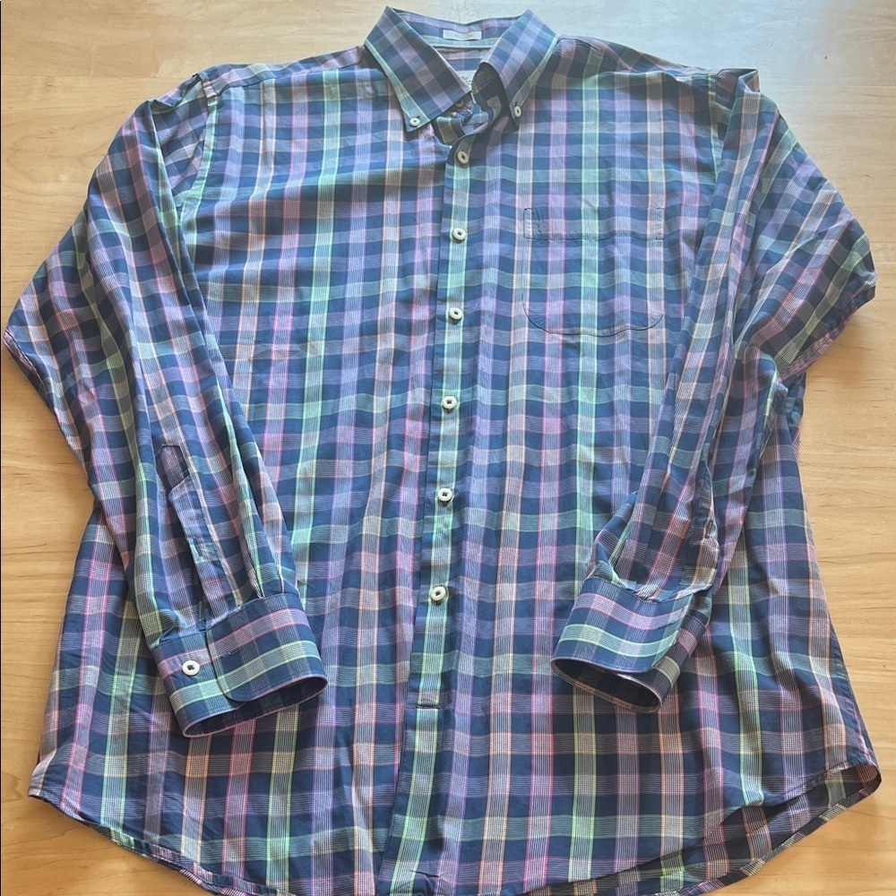 Peter Millar Blue and Green Plaid Button Down Shirt